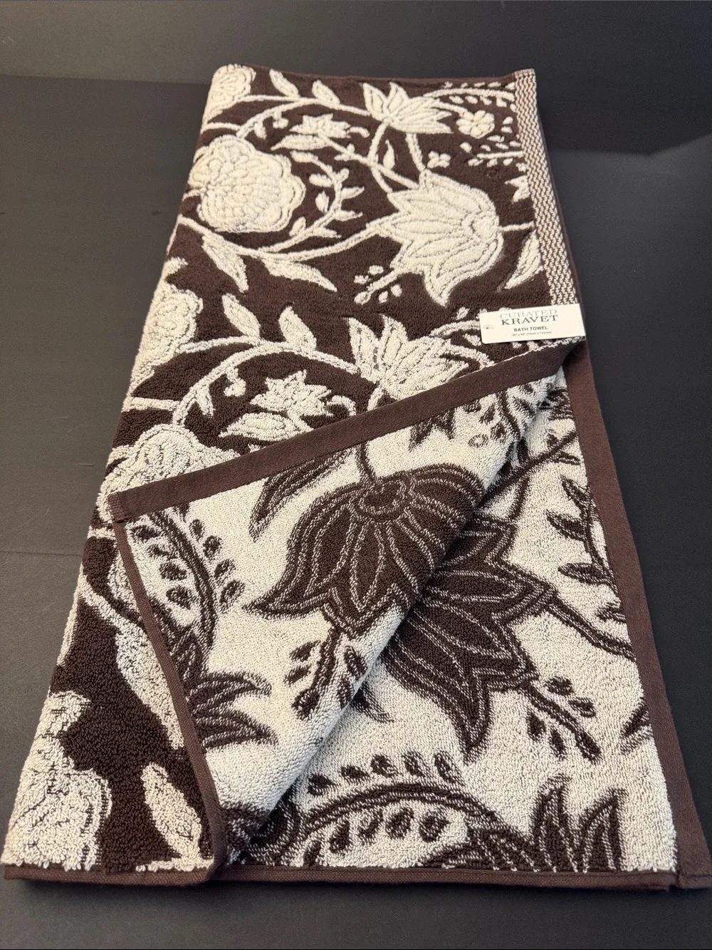 2pc CURATED KRAVET 100% Cotton(EOD) Floral Jacquard Bath Towel Set - Cocoa/Coco